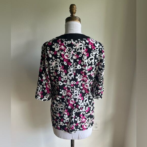 TRINA TURK ABSTRACT FLORAL SILK BLOUSE BLACK PINK WHITE MEDIUM - Picture 4 of 6